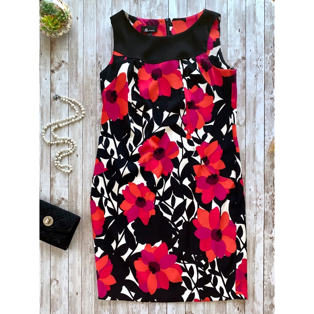 AB Studio red black white sleeveless floral dress